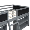VYNXARIA Twin Size Low Loft Bed with Movable Shelves & Chalkboard Guardrail ¨C Gray - 3 of 4