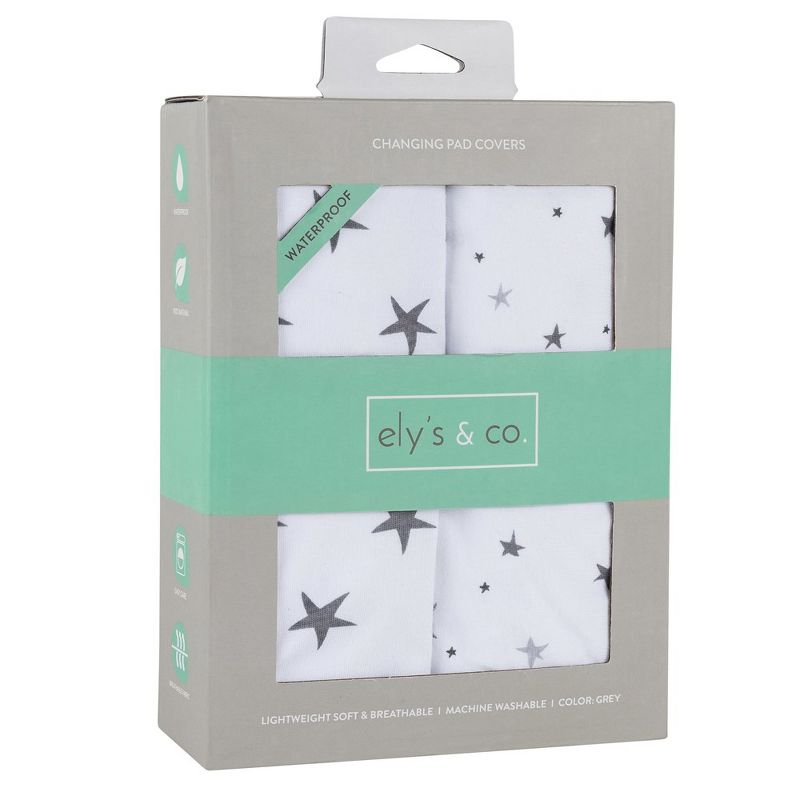 Ely's & Co. Baby Fitted Waterproof Sheet Set  100% Combed Jersey Cotton Grey Stars 2 Pack, 3 of 11