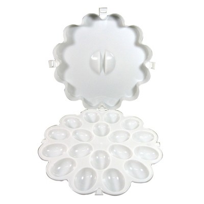 Kitchen Basics Devilled Egg Carrier with Lid Hold 10.5" - White, Made from Melamine, Perfect for picnics, kitchen and more