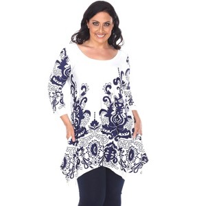 Women's Plus Size Scoop Neck Printed Yanette Tunic Top - White Mark - 1 of 3