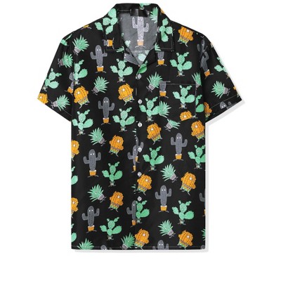 Lars Amadeus Men's Short Sleeves Button Down Summer Color Block Printed Shirt