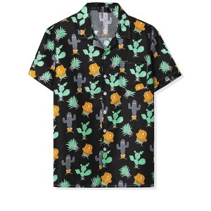 Lars Amadeus Men's Short Sleeves Button Down Summer Color Block Printed Shirt - 1 of 4