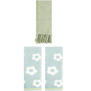 REGALWOVEN 3 Packs Solid and Floral Soft Absorbent Cotton Hand Towels Bathroom 14" x 30" - 1 of 4