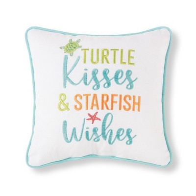 C&F Home 10" x 10" Turtle Kisses & Starfish Wishes Embroidered Small Petite Throw Pillow