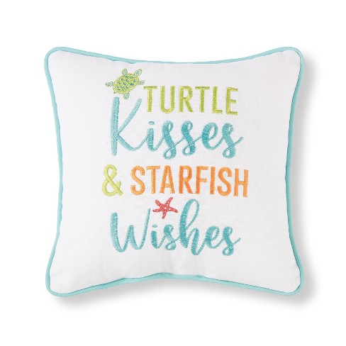 C&F Home 10" x 10" Turtle Kisses & Starfish Wishes Embroidered Small Petite Throw Pillow - image 1 of 2