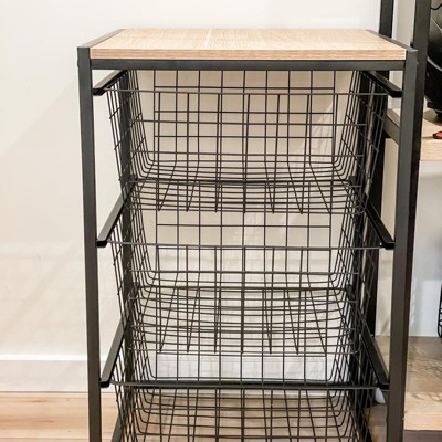 3 Drawer Organizer Black Metal With Natural Wood - Brightroom™ : Target