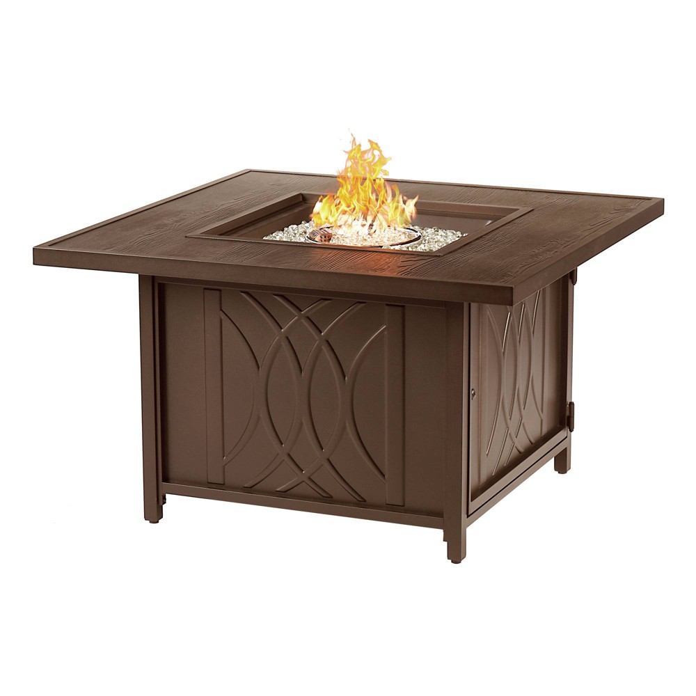 42" Square Propane Fire Pit Table Set with Glass Beads & Covers - Oakland Living: Weather-Resistant Aluminum
