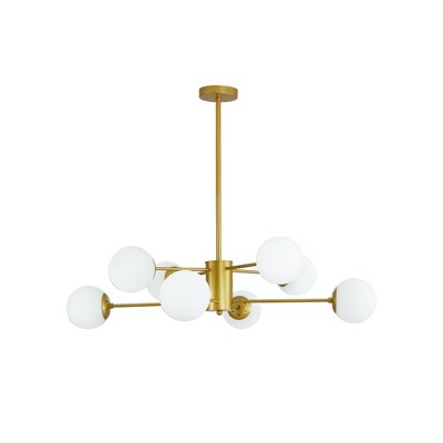VYNXARIA 35 - Inch 8 - Light Gold Mid - Century Branching Ceiling Lights with White Glass Globes