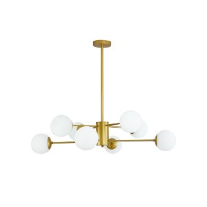 VYNXARIA 35 - Inch 8 - Light Gold Mid - Century Branching Ceiling Lights with White Glass Globes - 1 of 4