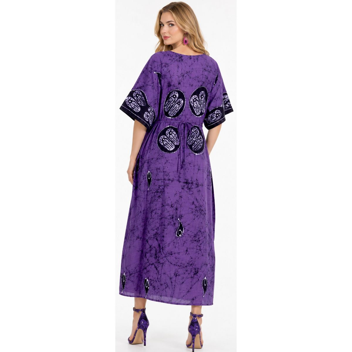 LA LEELA Summer Cotton Resortwear Holiday Caftan for Women Vacation Cruise Maxi Lounge Dress Comfortable Fit 2X-3X Purple Abstract - thumbnail 2