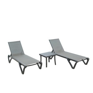 VisioGear 3pcs Outdoor Lounge Chair, Patio Chaise Lounge with Side Table & 5 Position Adjustable Backrest & Wheels, Gray, 64.41"*71.68"*34.25" - 1 of 4