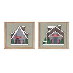 Christmas Wall Frames 10.75H Wood MDF Ski Lodge Decor Set of 4 by Melrose - 1 of 3