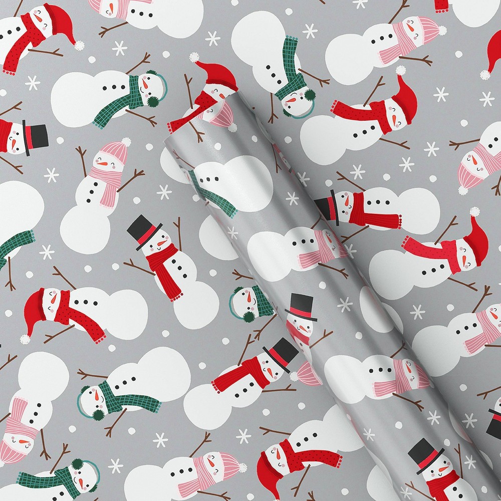 220 sq ft Snowman Christmas Gift Wrap Gray - Wondershop™: FSC Certified, 66" x 40"