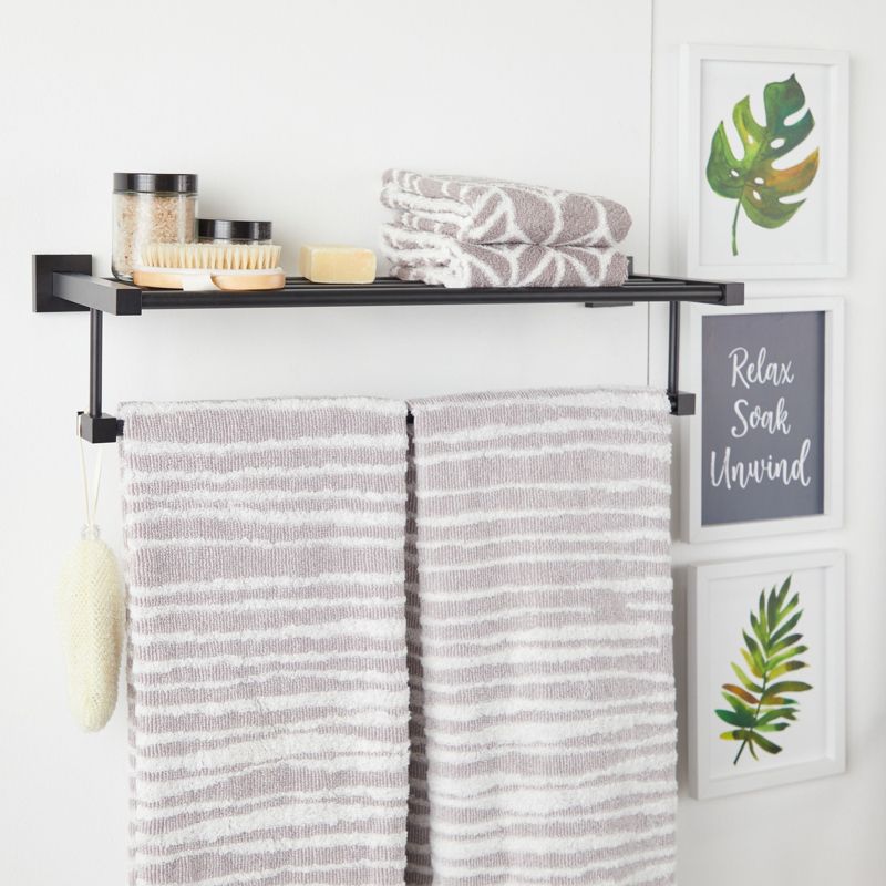 Juvale Bathroom Towel Holder, Hanger & Rack Shelf, Hanging Wall Mounted Décor, 24 in, Matte Black, 2 of 8