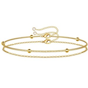 Turandoss 2PCS Dainty Layered Chain Bracelets for Women Girls, 18K Gold Cute Stack Satellite Beaded Bracelet Hypoallergenic, Jewelry Gifts for Women - 1 of 4