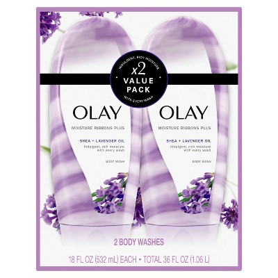Olay Moisture Ribbons Plus Shea + Lavender Oil Body Wash, 18 oz, Pack of 2