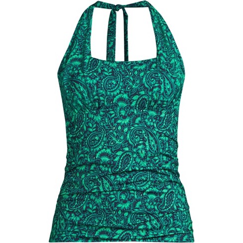 Lands' End Women's Plus Size Long Chlorine Resistant Square Neck Halter  Tankini Swimsuit Top - 22w - Navy/Emerald Decor Paisley