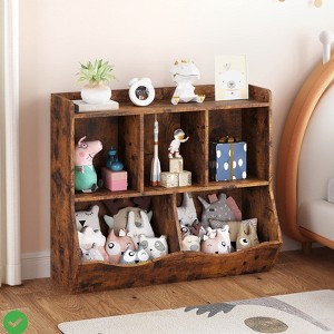 3-Tier Kids Toy Storage Organizer 5-Section Bookshelf Cubby Children's Toy Shelf Wooden Storage Cabinet - 1 of 4