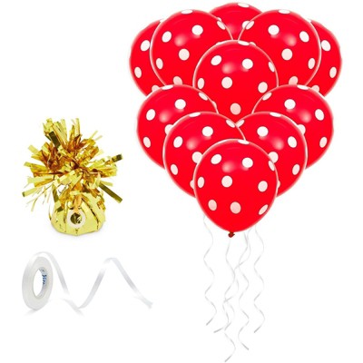 Blue Panda 50 Pack Red Polka Dot Balloons with Weight for Girl Birthday Party Decorations