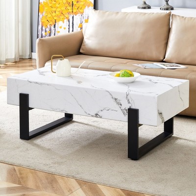 NicBex Modern Rectangle Coffee Table with Black Metal Legs,Wooden Center Table for Living Room,Living Room Furniture