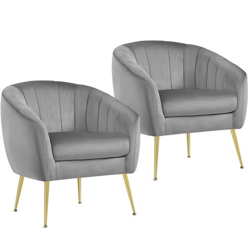 Yaheetech Set of 2 Channel Tufted Accent Armchairs with Gold Metal Legs for Living Room - image 1 of 4