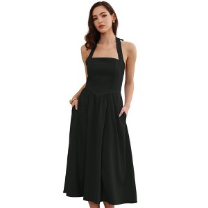 INSPIRE CHIC Women's Off Shoulder Halter Corset High Waist Swing Flowy A-Line Midi Dresses - 1 of 4