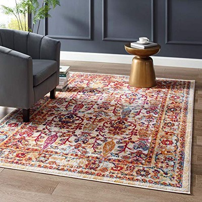 Modway Entourage Jessa Distressed Vintage Floral Lattice 5x8 Area Rug