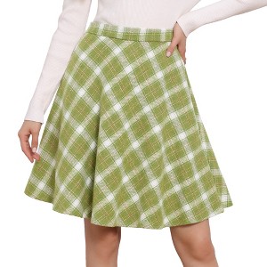 INSPIRE CHIC Women's Christmas Plaids Vintage Tartan Elastic Waist Knee Length A-Line Skirt - 1 of 4