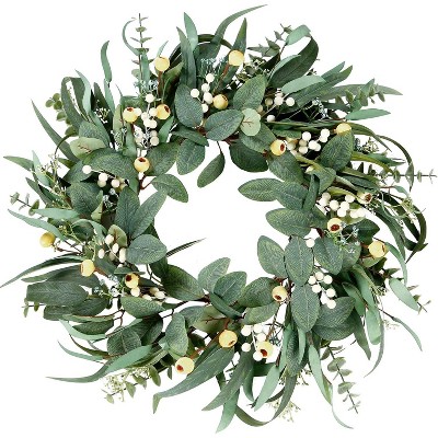 Luupathcy 21 inch Artificial Eucalyptus Wreath with Berry, for Home Wall Porch Decoration
