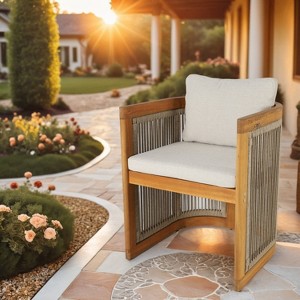 Moda Furnishings Acacia Wood Rope Weaving Patio Outdoor Dining Chair With Cream Cushions - 1 of 4