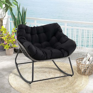 Costway 1/2 PCS Outdoor Rocking Chair Oversized Patio PE Wicker Egg Chair Rattan Lounge Chair Black - 1 of 4
