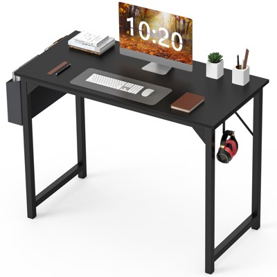 FONTOI Computer Desk with Storage Bag, Modern Home Office Desk, Gaming Desk with Headphone Hook for Study Work Small Spaces, Brown, 47"*3"*17.5"