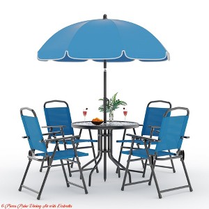 6 Pieces Patio Dining Set w/ Umbrella, Outdoor Furniture Set with 4 Folding Dining Chairs, Garden Patio Furniture Set w/ Umbrellas - 1 of 4