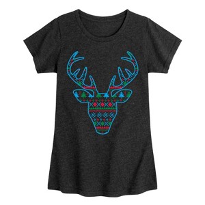 Girls' - Instant Message - Pixel Sweater Deer Christmas Fitted Short Sleeve Graphic T-Shirt - 1 of 4