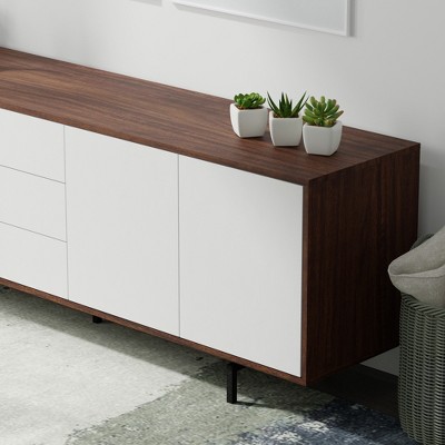 Modern Atlas 81.5" Highboy TV Console with Walnut, White, and Black Finish
