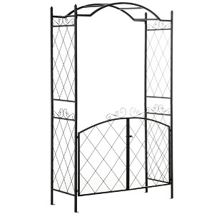 Aghana Digitals 7Ft Black Metal Garden Arch with Curvy Design - Weatherproof Arbor Trellis for - 1 of 4