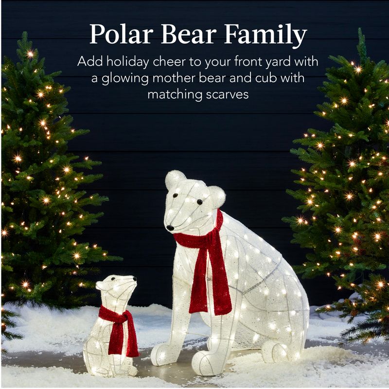 Best Choice Products Large Lighted Polar Bear Family w/ 145 Pre-Strung LED Lights, Zip Ties, Ground Stakes - Red/White, 2 of 8