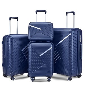 NAYSAYE Luggage Sets 4 Piece 14 20 24 28 Expandable Lightweight PP Suitcase with 4 Double 360 Degree Spinner Wheels TSA Lock, Blue, 18.3"*10.8"*29" - 1 of 4