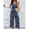Women's Printed Jumpsuit Square Neck Overalls Loose Fit Wide Leg Jumpsuit With Pockets - 4 of 4
