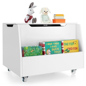 Tangkula Kids Toy Box Wooden Storage Chest Bench w/ Bookshelf Wheels Safety Hinge Lid - 1 of 4
