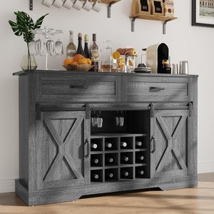 Heynemo Farmhouse Buffet Cabinet with Storage, Sliding Barn Door, Wine & Glass Rack, Storage Shelves, for Kitchen, Dining Room - 1 of 4
