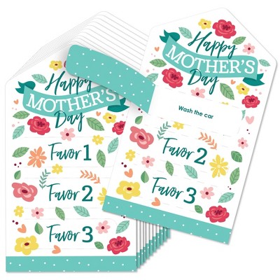 Big Dot of Happiness Colorful Floral Happy Mother's Day - We Love Mom Party Game Pickle Cards - Kids Coupon Pull Tabs - Set of 12