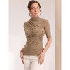 Allegra K Women's Mock Neck Stretch Short Sleeve Sheer Mesh Ruched Blouses - 2 of 4