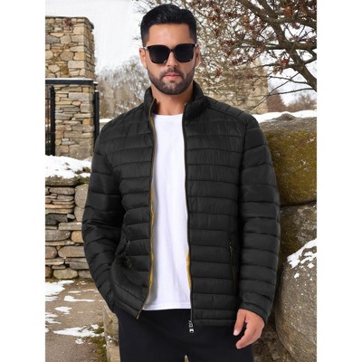 Мужские куртки INSPIRE CHIC Men's Winter Solid Color Stand Collar Zipper Quilted Puffer Jacket X Large Black — фото 5