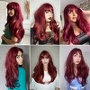 Long Wine Red Synthetic Wig Natural Wave Women Wig With Bangs Cosplay Party Red Hair Heat Resistant Fiber Wig - 3 of 4