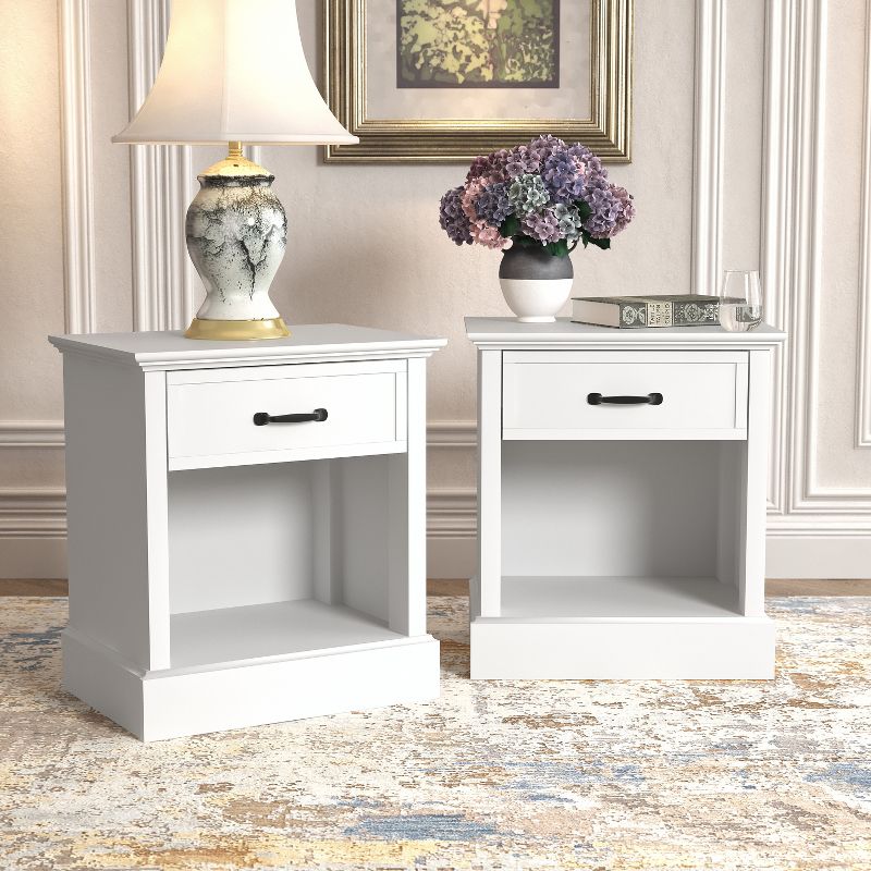 Galano Xylon 1-Drawer Bedside Table Cabinet Nightstand w/Drawers Storage and (24.2 in. x 21.7 in. x 15.7 in.) in White, Black, Gray (Set of 2), 1 of 16