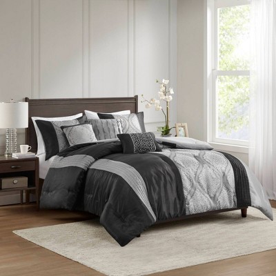 Black and Silver Full Microfiber Jacquard Comforter Set