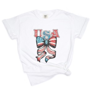 Simply Sage Market Coquette USA Bow Grunge Garment Dyed Tee - 1 of 4