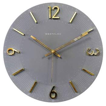 Contemporary Analog 16" Quartz with Raised Gold Numbers Gray Wall Clock - Westclox