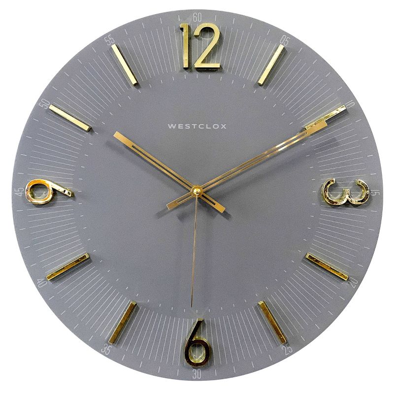 Contemporary Analog 16&#34; Quartz with Raised Gold Numbers Gray Wall Clock - Westclox, 1 of 6
